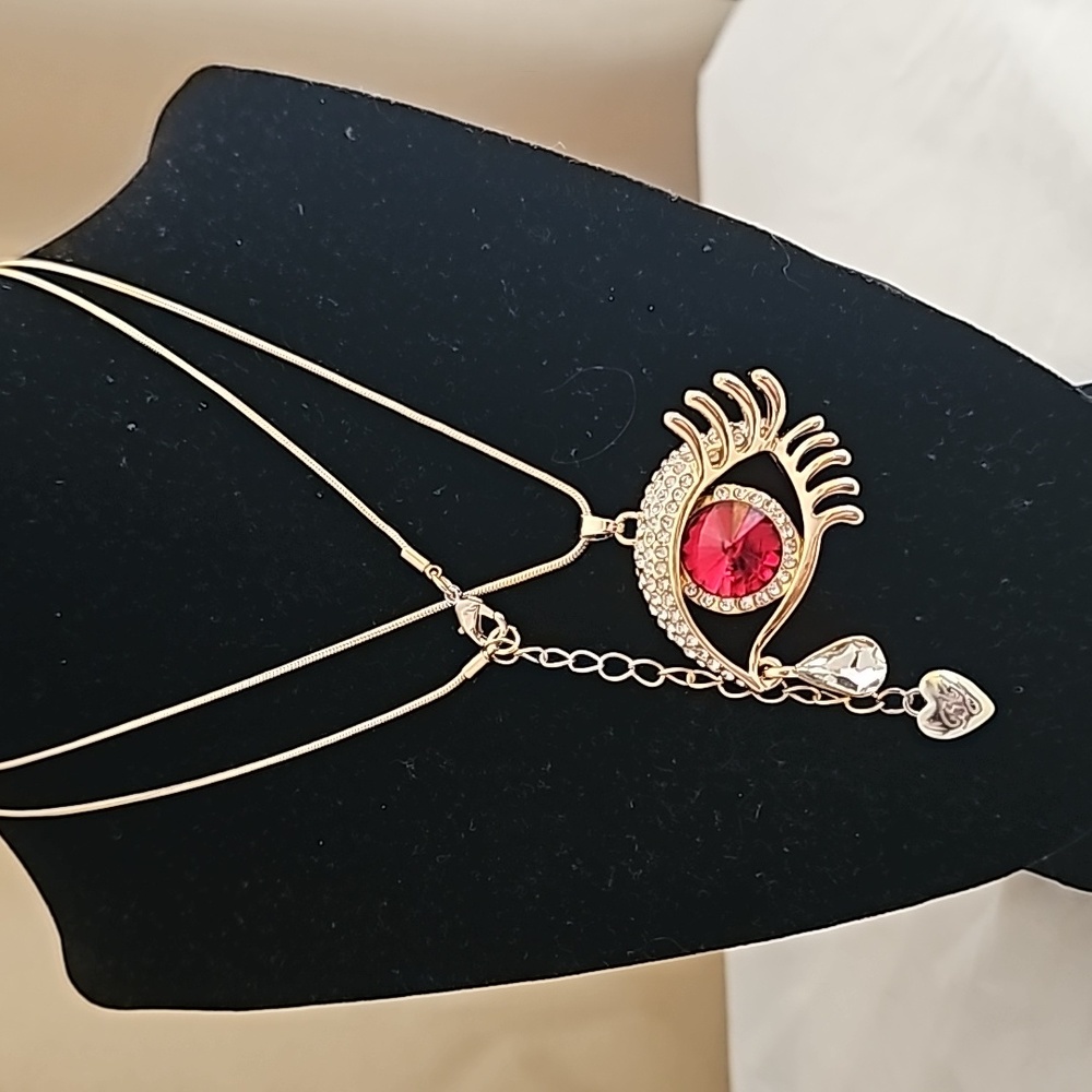 Crystal Tear Drop Evil Eye Statement Necklace - Picture 4 of 17